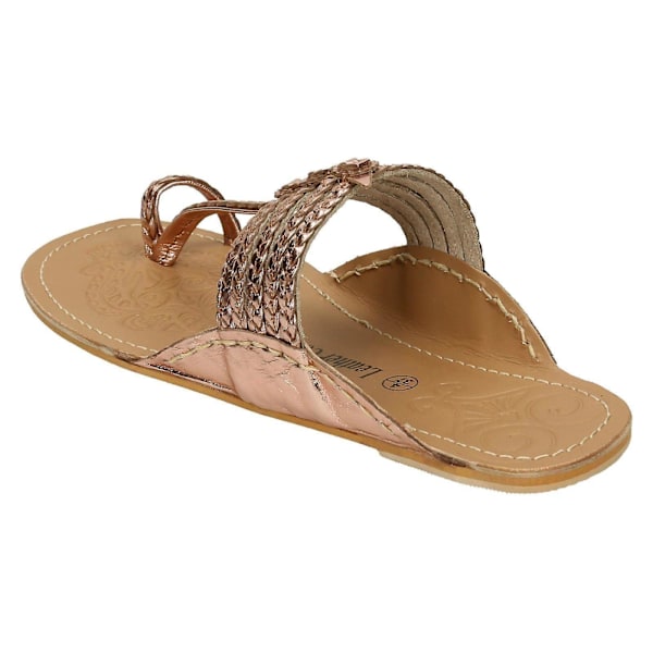 Dam Läderkollektion Platt Tåögla Flätade Sandaler F00077 LGL Rose Gold (Gold) UK 7