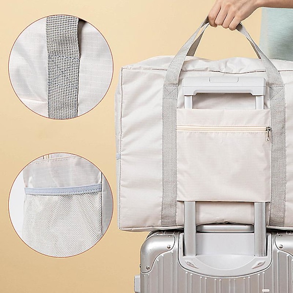 Reise Duffel Bag med erme for koffert Multifunksjonell stor kapasitet Håndbagasje Tote for trillekofferthåndtak Ny Light Grey