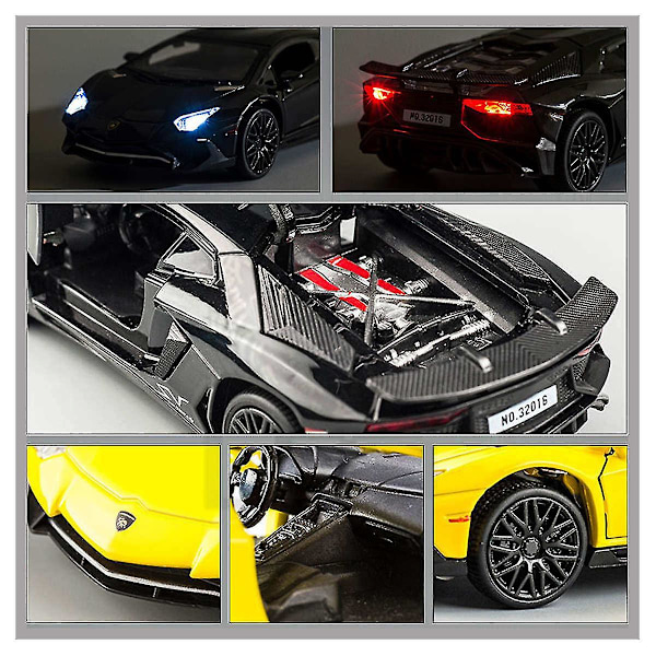 1:32 Lamborghini Lp750-4 Ljud & Ljuseffekter, Dörrar Kan Öppnas Diecast Modell Leksaksbil (Gul) (LGL)