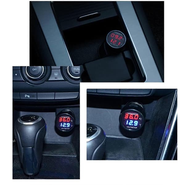 2 i 1 Voltmeter + Termometer Batterispænding Temperatur Digital Indikator Måler Test med Dobbelt LED Display, DC12/24v (LGL)