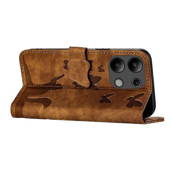 Yhteensopiva Xiaomi Redmi Note 13 4G -kotelon kanssa PU-nahkainen puhelinkotelo perhos-kissa-kuviolla LGL Brown