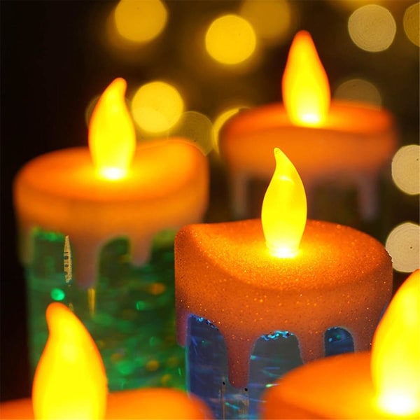 Led julljus färgskiftande led vattenljus med glitter Flamlösa led ljus ljus skrivbordsbord, guld