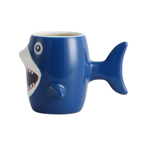 Shark Keramisk Kopp for Barn Gutter Jenter 450ml Varm Sjokolade Kakao Kaffe Te Krus Bursdagsgave Fest Keramisk Drikkekar LGL Blue