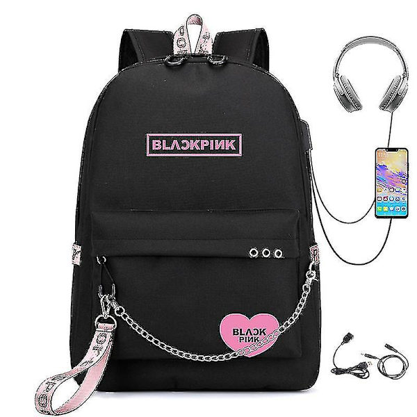 Aespa-Blackpink -reppu USB-latauksella, opiskelijoiden koululaukku