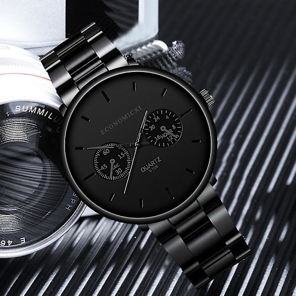 Herre Business Rustfritt Stål Rem, Luksus Quartz Armbåndsur LGL black black