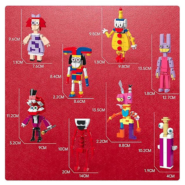 MOC The Amazing Digital Circus 8-i-1 Anime Figurer Byggkloss Set Söta Tecknade Leksaker för Barn LGL