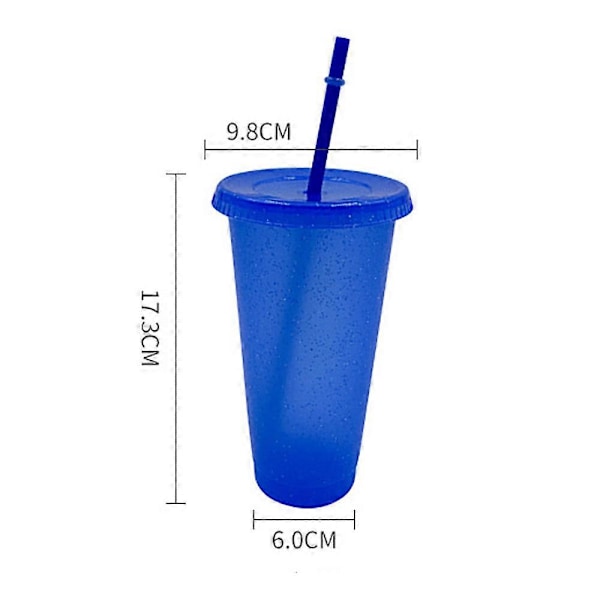 Färgväxlande Mugg Plast Tumblers Dricksmugg med Lock och Sugrör (LGL) Dark Blue