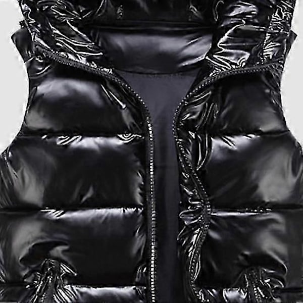 Dam Vinterväst Enfärgad Huva Varm Elastisk Fåll Fickor Klar Färg Quiltad Väst LGL black 3XL