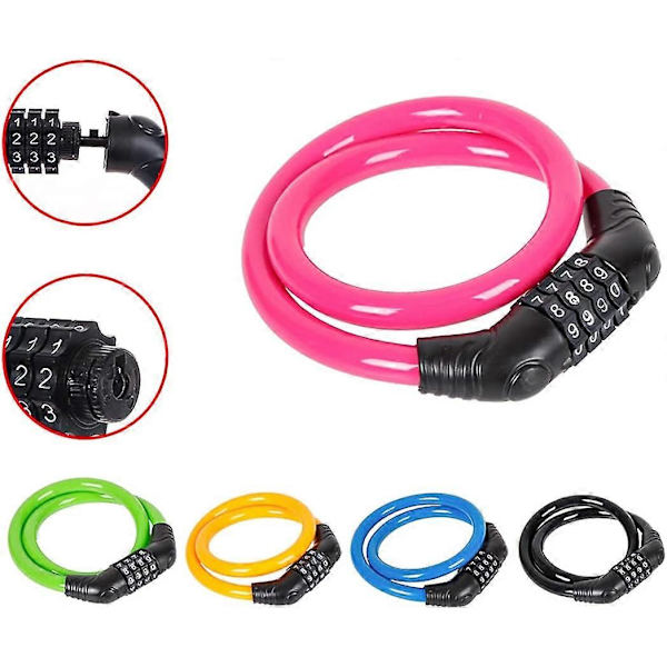 Cadenas Vlo Yhdistelmälukko 4 Numeroa, Pitkä Kaapeli 60cm Halkaisija 11mm, Polkupyörälle Skootterille, Lajitelmaväri (11X600mm) (LGL)
