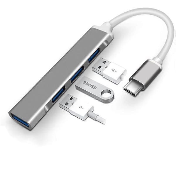 Mini USB C Hub 4 in 1 - USB C - USB-sovitin - Moniporttisovitin MacBook Airille - USB Type C - Harmaa (LGL)