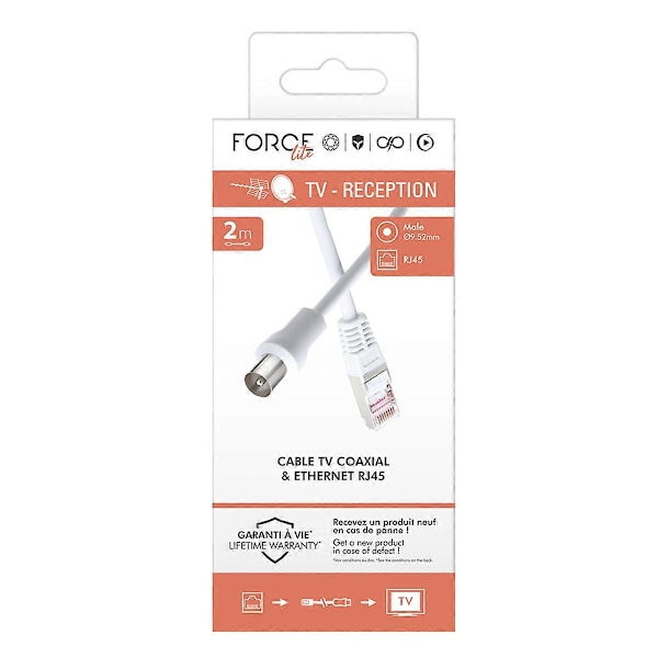 TV-kabel Koaxial 9,52 mm / Ethernet RJ45 CAT8 Hane/Hane 2 m, LGL White