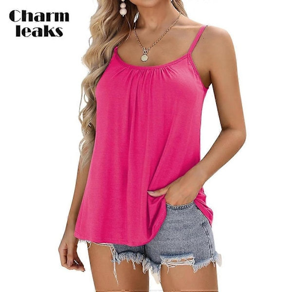 Charmleaks Dame Camisole med Innebygd BH, Løs Tanktopp med Justerbare Stropper, Plissert Cami, Høst Tunika Topper S-3XL LGL blue S