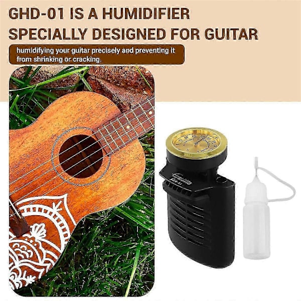 -01 Gitarrfuktare med Hygrometer för Luftfuktighet Vård System för Akustiska Klassiska Gitarrer Gitarrtillbehör (LGL) Black