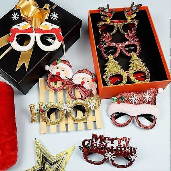 Roliga Julglasögon, 8 Stycken Julglasögon för Barn och Vuxna, Glitter Julglasögonbågar (LGL)