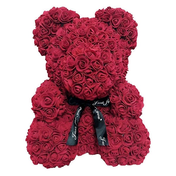 25cm Skumrosbjörn Romantisk Blomsterbjörn för Alla Hjärtans Dag Födelsedag Bröllopsdagar LGL Wine Red