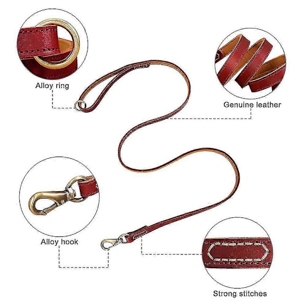 Ægte Læder Hundesnor 150cm Lang Stærk Hundesnor Kraftig Hundeline LGL Red 1.0cm*150cm