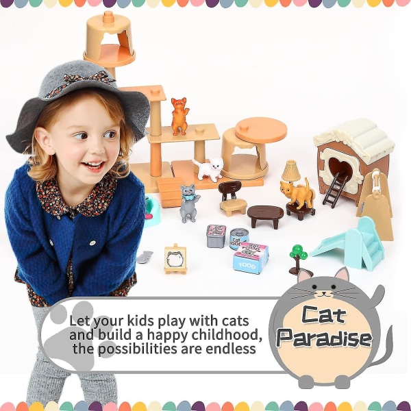 Pet Pretend Play Toys 43 Pcs Cat Figures Playset Toy Realistic Detailed Care Center Ty[GL] Cat