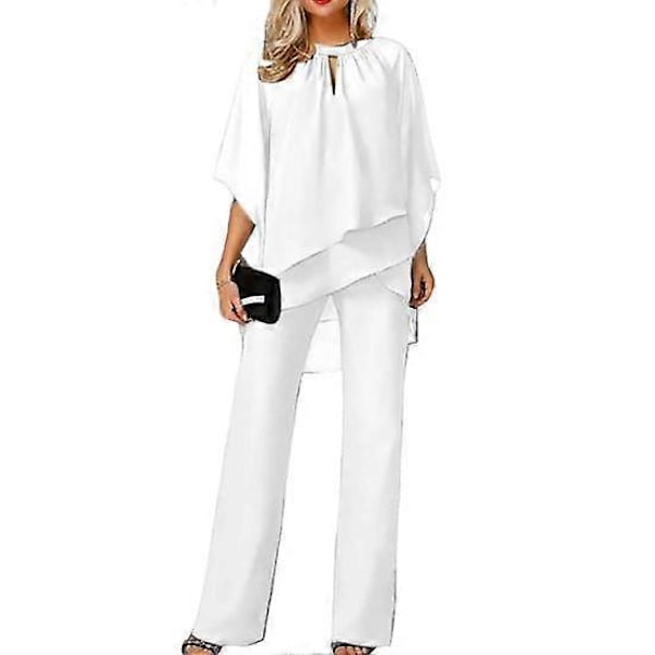 2 st/set Dam Set Urholkad Hals Oregelbunden Halv Ärm O Topp Byxor Lagerfåll Topp LGL black XL