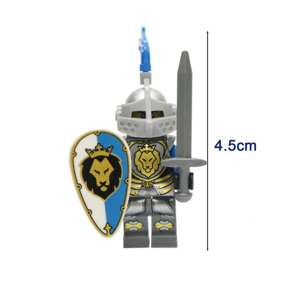 8 stk. Middelalderske Blå Løve Ridder Soldat Minifigurer DIY Byggeklosser Lekevarer Samleobjekter Ridderbue