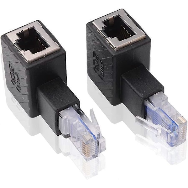 2 stk. 90 Graders Ethernet Adapter Højre+Venstre Vinkel RJ45 Stik til Sokkel Adapter Skærmet Netværks Patch Forbindelse Kompatibel med Cat5 Cat6 (LGL)