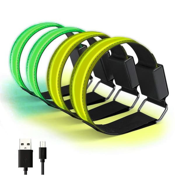 LED USB Oppladbart Reflekterende Sikkerhetsarmbånd - 4 stk, Justerbart (LGL)
