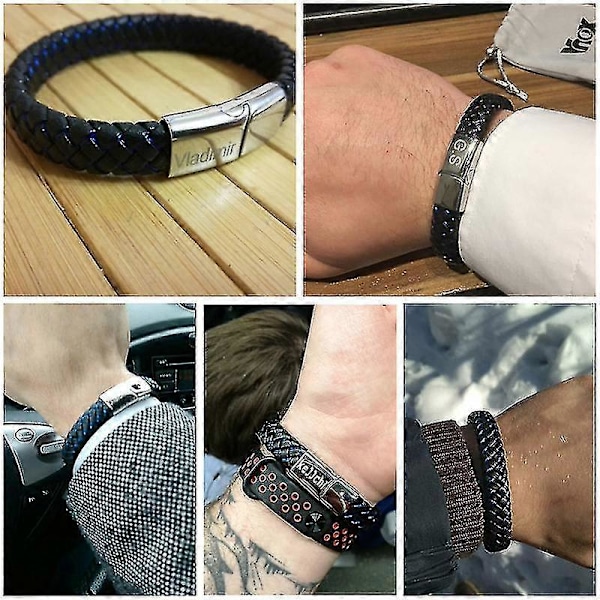 Medicinsk ID-armbånd til mænd flettet læderarmbånd med lås Diabetes Copd Alzheimer Personlige smykker LGL Alzheimer4 19.5cm