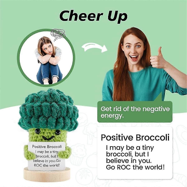 2 ST Mini Rolig Positiv Broccoli med Ställning Emotionellt Stöd Uppmuntrande Gåvor Stickad Broccoli Croc LGL Green