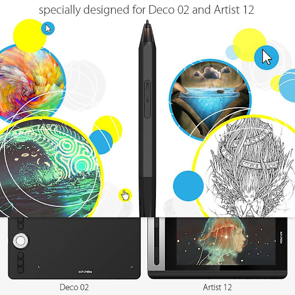 Xp-pen P06 Paristoton Liukumaton Kynä, Jäljetön Pito, Kuusikulmainen Muoto, Mukava Ote Digitaalisella Pyyhekumilla, Deco 02, Artist 12 LGL -malleille