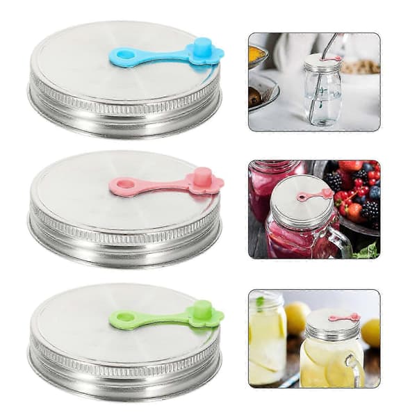 3 Set Mason Jar Lock med Sugrörshål, Rostfria Sugrörslock, Sugrörslock med Pluggar (LGL)