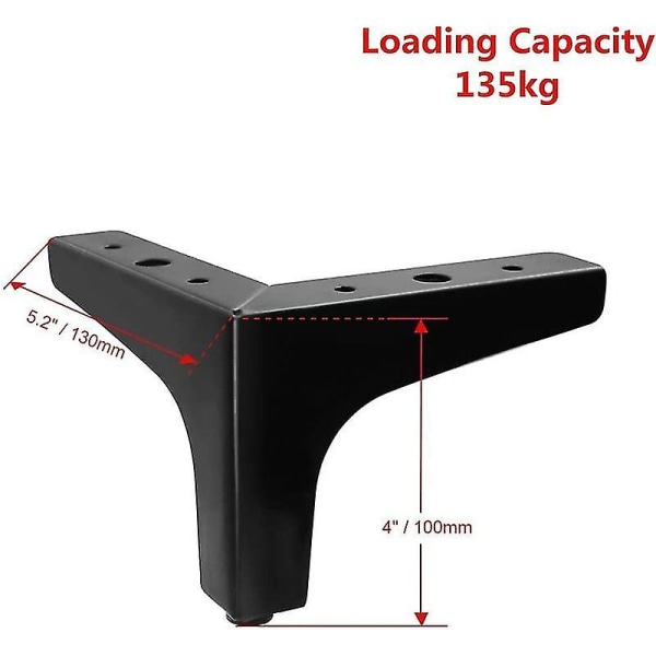 Set med 4 svarta metalliska triangulära sängben DIY möbelsoffa ben - 10 cm (LG)