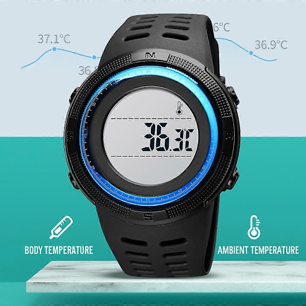 Digitalt Temperatur Sportsur til Teenagere Tid Dato Uge Visning Alarm Ur Baggrundsbelysning 5ATM Vandtæt Studenter Modeure Børn Wr LGL Black and White