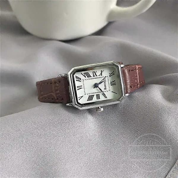 Retro Dame Quartz Ur - Rektangulær Urskive, Læderrem, Mode Casual (LGL) Brown