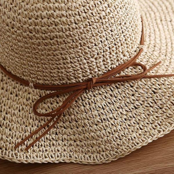 Hatte med bred skygge til kvinder, foldbare sommerhatte til stranden, beige (LGL)