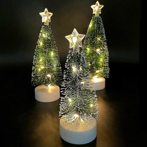 Miniatyr julgran i cederträ med LED-lampor, 3-pack julgran dekorativ nattlampa