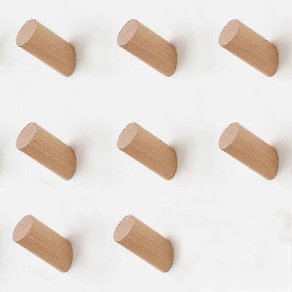 8 Pak Træ Vægkroge, Træknager, Medium-størrelse Bøgetræ Cylinder Hænger, 8cm Vægmonterede Hylder LGL