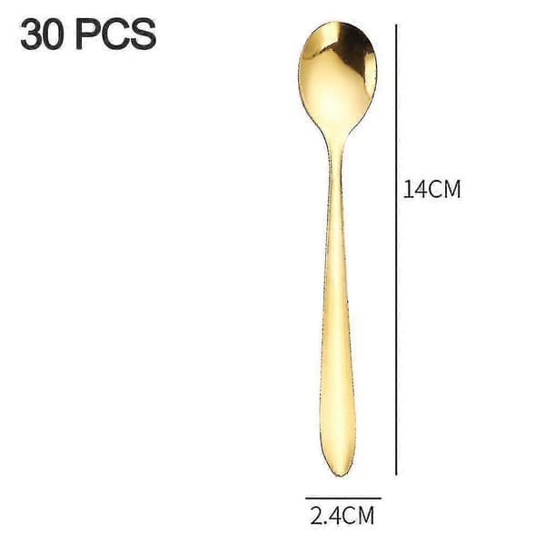 Teske sæt med 30 stk., ske guld rustfrit stål til middag, dessert, kage, restaurant, hjem, cafe (LGL) Medium