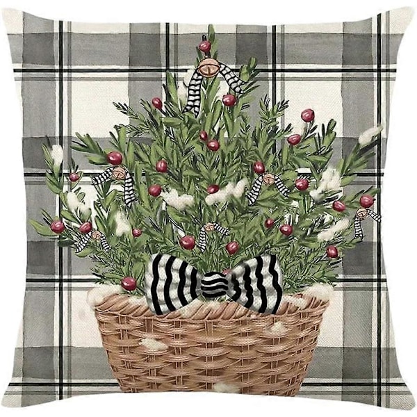 Pynteputetrekk Vinter Reinsdyr Snømann Trykt Pynteputetrekk Lin Putetrekk Dekorativ Hjemmeinnredning-45X45Cm-H7  (LGL)