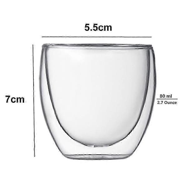 6 st Glas Dubbelväggiga Isolerade Espresso Te Koppar, 80ml Värmebeständigt Set (LGL)