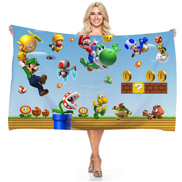 Farge 1 Super Mario Bros spillhåndkle strandhåndkle badhåndkle yogahåndkle komfortabelt mikrofiber hurtigtørkende