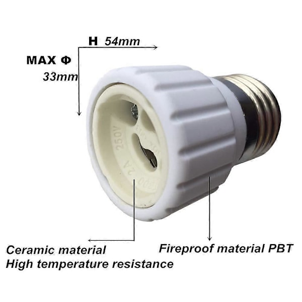 E27 till GU10 Glödlampa Konverterare Lamphållare Sockeladapter Flamskyddande Material 6-pack (LGL)
