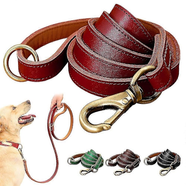 Ægte Læder Hundesnor 150cm Lang Stærk Hundesnor Kraftig Hundeline LGL Red 1.0cm*150cm