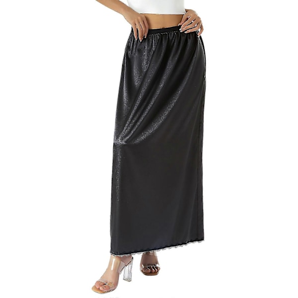Halv Underkjole Blonde Lang Elastisk Midje Underskjørt Dame Sateng Halv Underskjørt LGL Black M