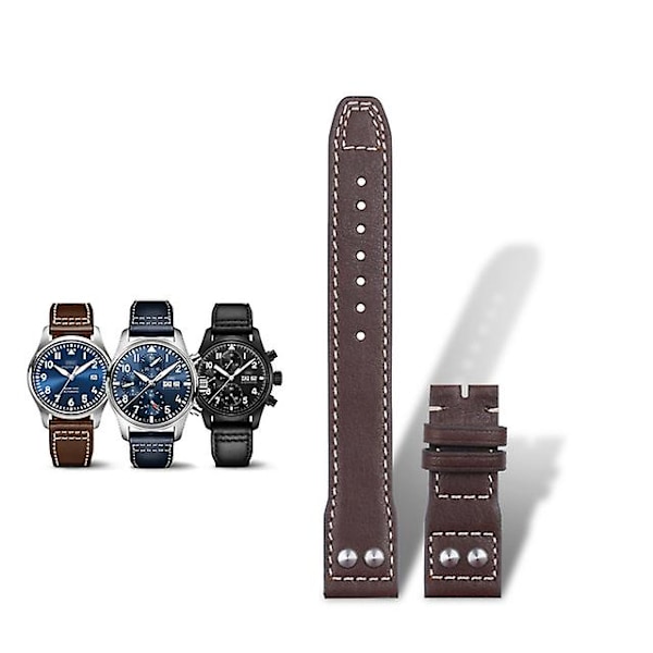 För IWC Läderarmband med Nitar Viklås i Äkta Läder 21mm LGL Brown 22mm