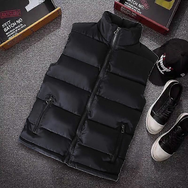 Hvid Vest Jakke Mænd Slim Fit Stand Collar Ærmeløse Puffer Jakker Forår Efterår Casual Vest Mænd Varm Frakke LGL black XL