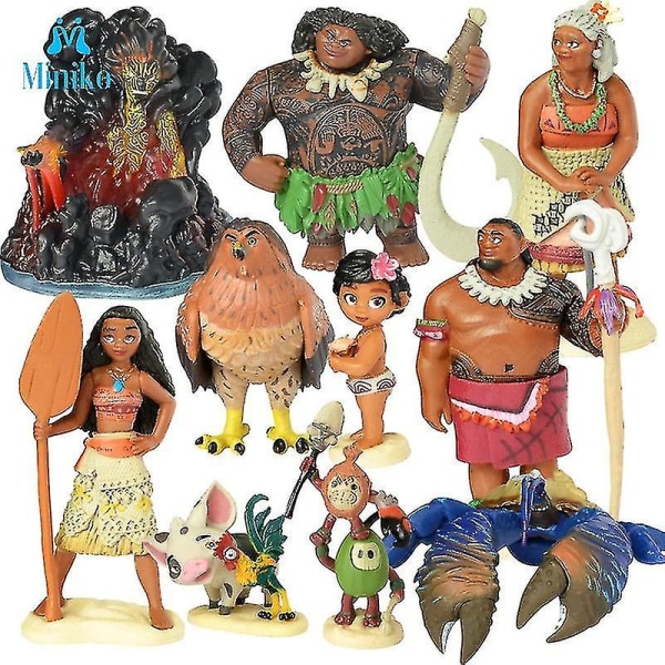 10 stk/sett Tegneserie Moana Princess Legend Vaiana Maui Chief Tui Tala Heihei Pua Action Figur Dekor Leker[GL]