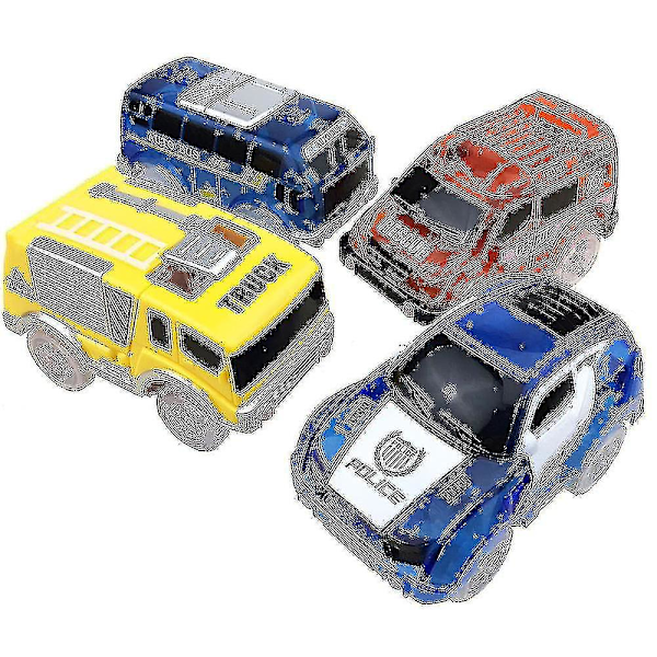 4-pack Spårvagnsleksaksbilar med 5 blinkande LED-lampor