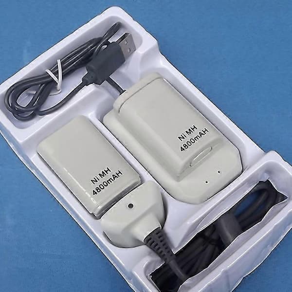 Dobbelt genopladeligt batteri + USB-opladerkabelpakke til XBOX 360 trådløs controller (LGL) Black