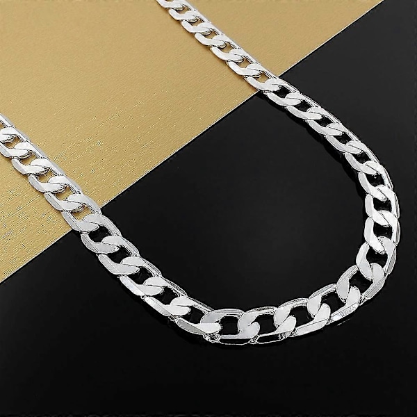 925 Sterling Sølv Halskæde Til Mænd 20/24 Tommer Klassisk 8mm Kæde Luksus Smykker Bryllup Julegaver LGL 60cm 24inches