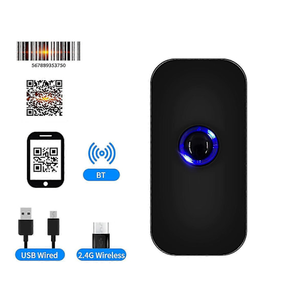 Håndholdt 3-i-1 strekkodeskanner 1D/2D/QR strekkodeleser Støtte BT & 2.4G trådløs & USB kablet tilkobling (LGL)