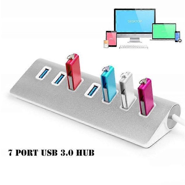 Herfair 7 Port USB 3.0 Hubb - Höghastighetsdataöverföring - 4 USB-portar - USB-splitter (7 portar) (LGL)